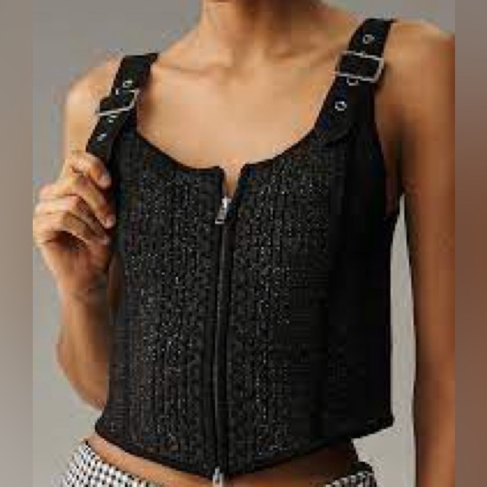 Anthropologie Pilcro Scoop Neck Zip Front Corset Sweater-XXS-NWT